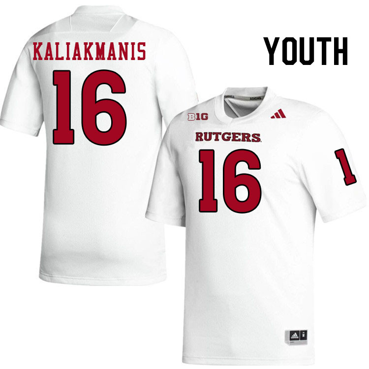 Youth #16 Athan Kaliakmanis Rutgers Scarlet Knights 2024 College Football Jerseys Stitched-White